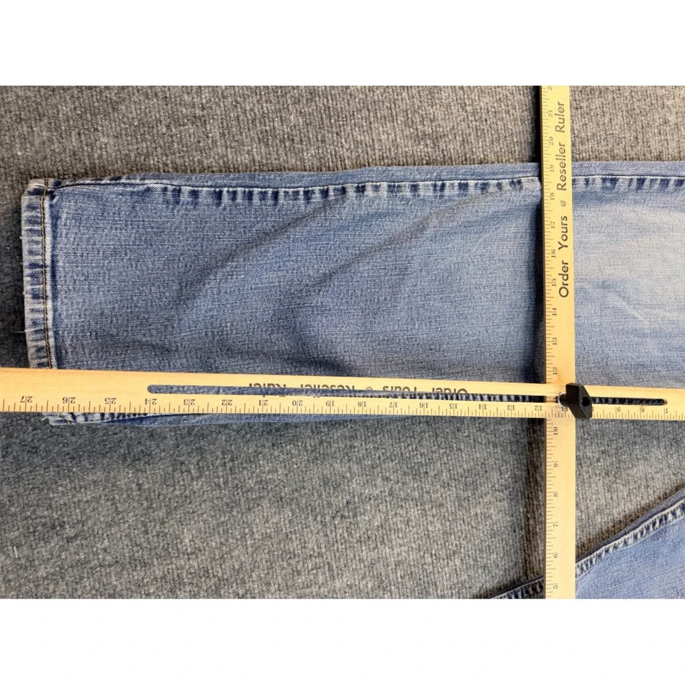 Levis 505 Mens 38x30 Light Wash Blue Regular Fit Straight Leg Denim Jean Distres